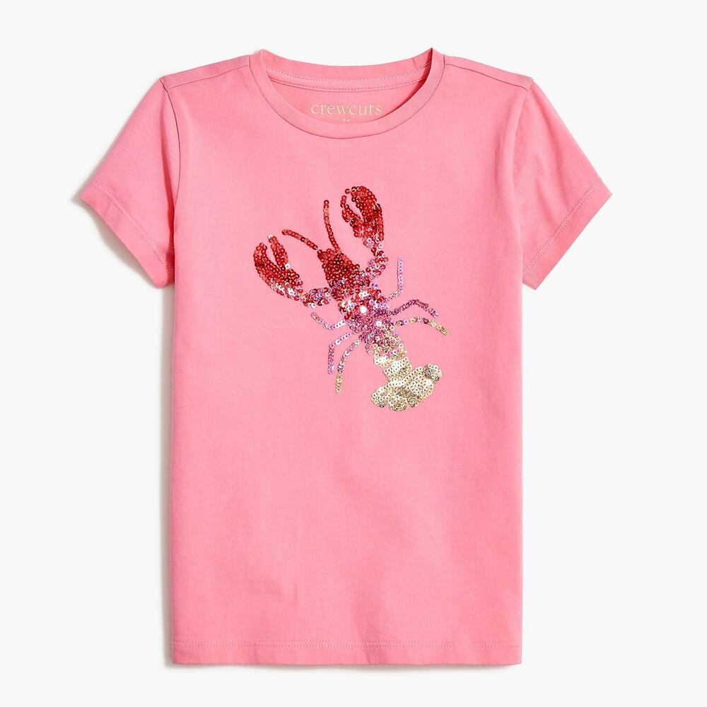 NWT Crewcuts J. Crew Sequin Ombre Lobster Graphic Tee T-Shirt Pink Girls Size S